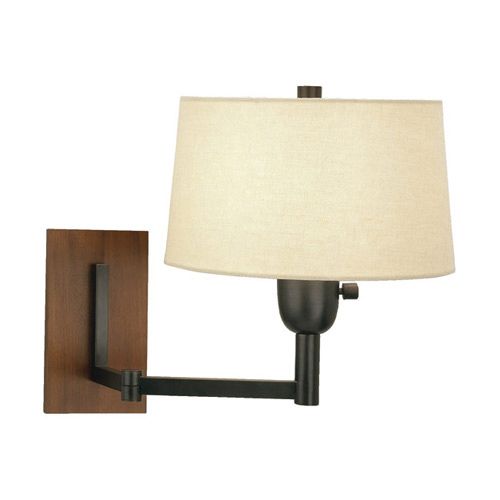 Beige Linen Shade Wall Sconce – Deep Patina Bronze with Cherry Wood Accents for Hotels