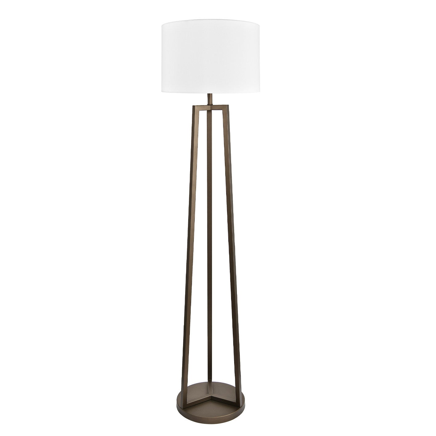 Bronze Floor Lamp – 100W with White Fabric Shade and Push Switch