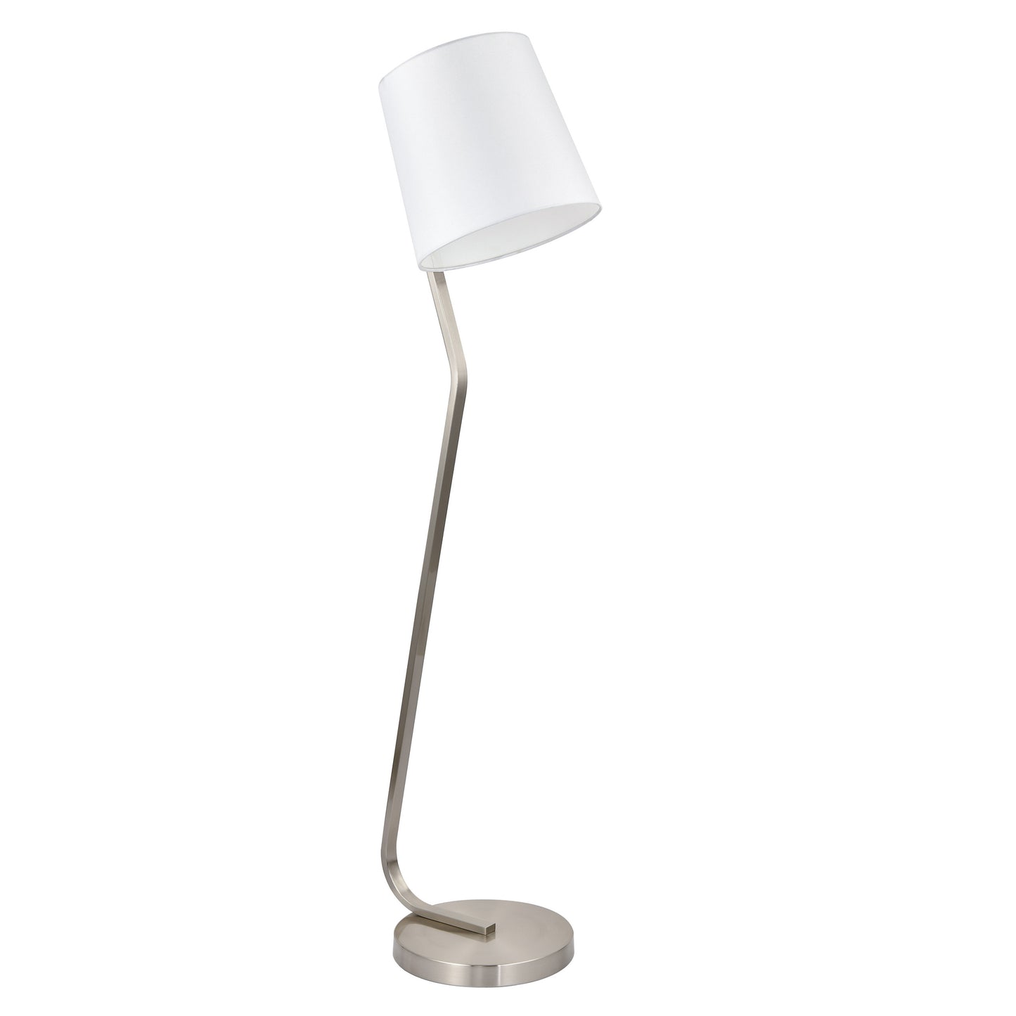 Brushed Nickel Floor Lamp – 100W with White Fabric Shade