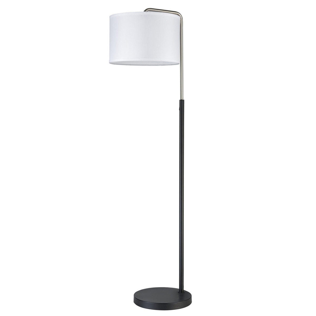Brushed Nickel & Matte Black Floor Lamp – 150W with White Fabric Shade