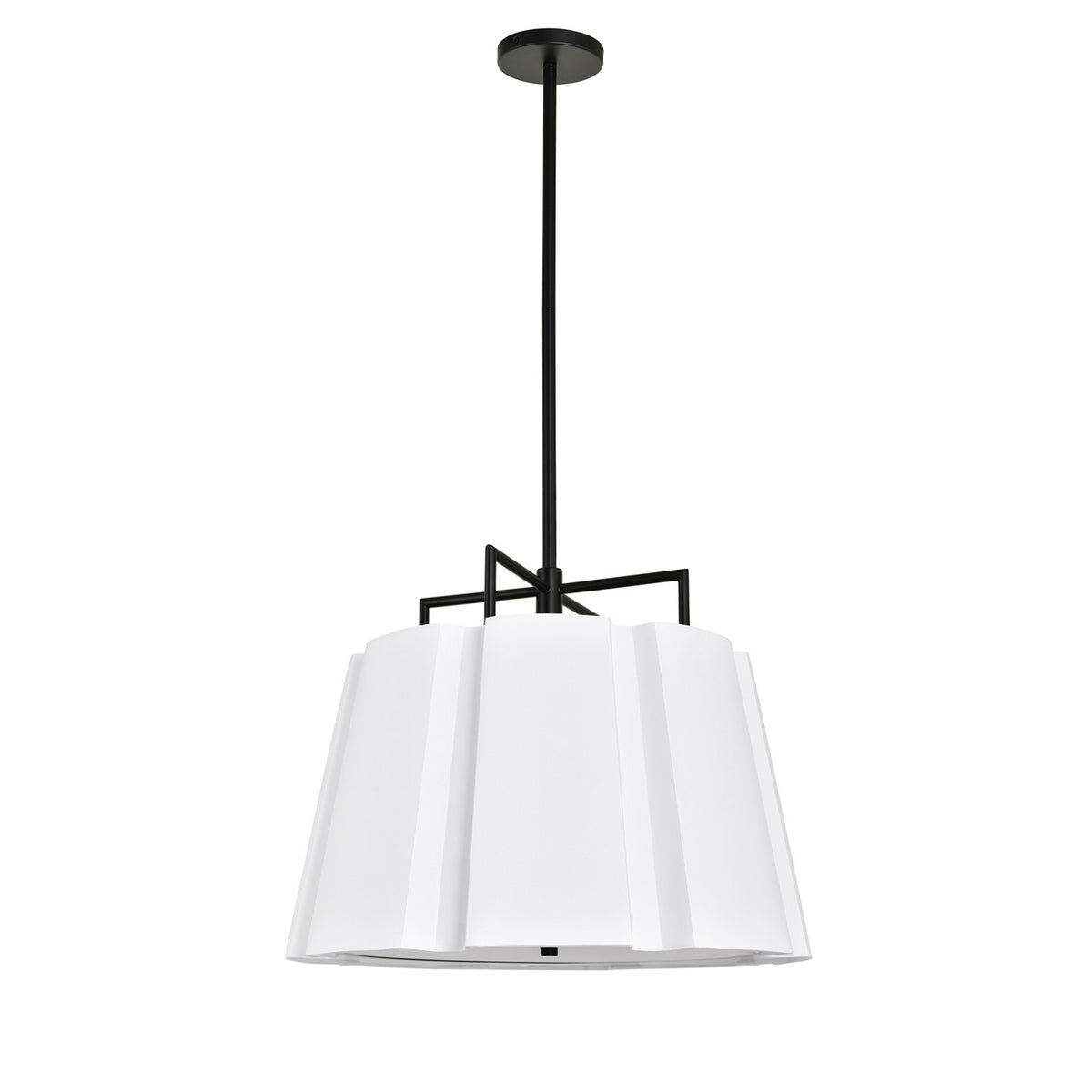 Matte Black Hardwired Ceiling Lamp with White Fabric Shade – 5 Light, 60W