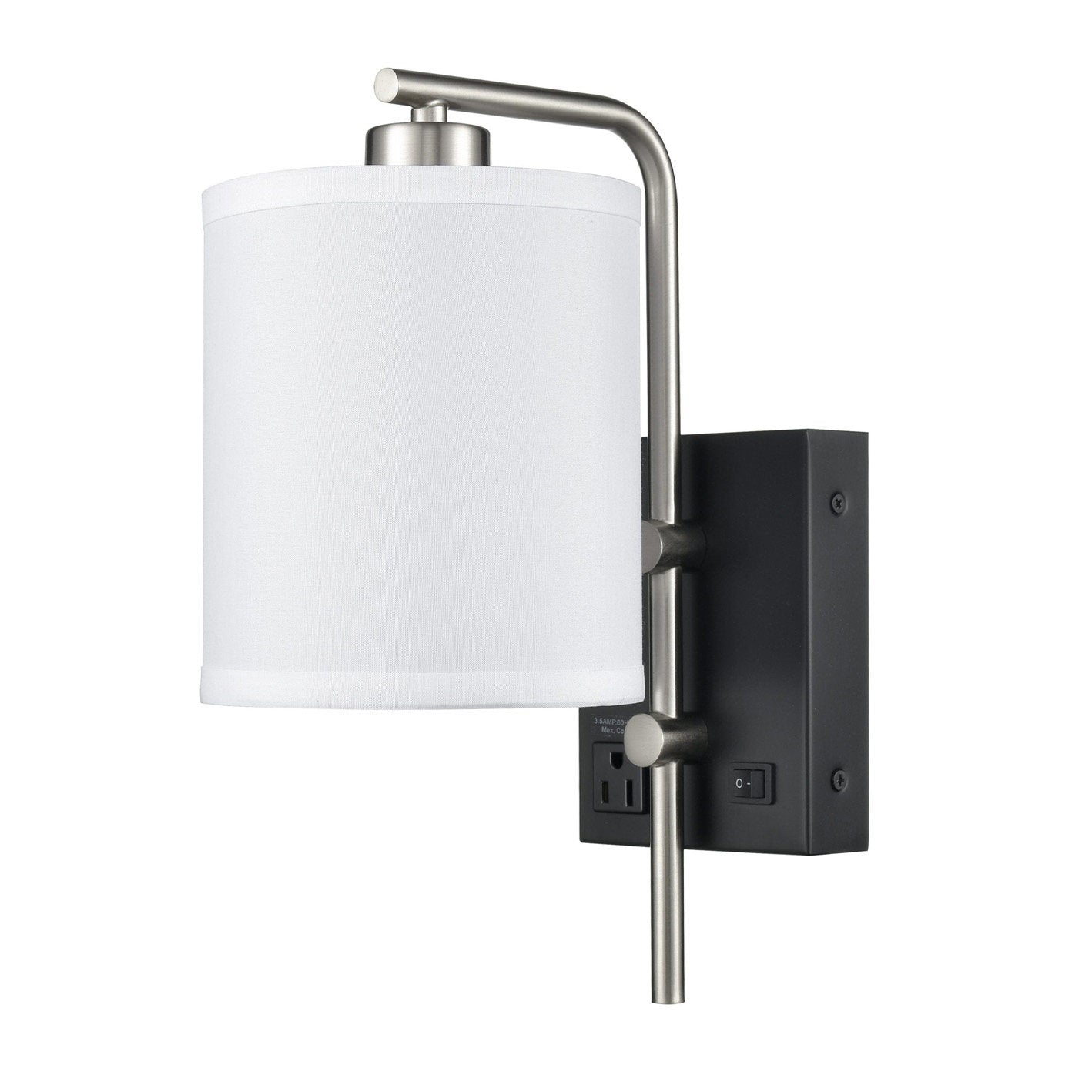 Wall Lamp Brushed Nickel & Matte Black – One Outlet, Wall-Mounted Bedroom Light