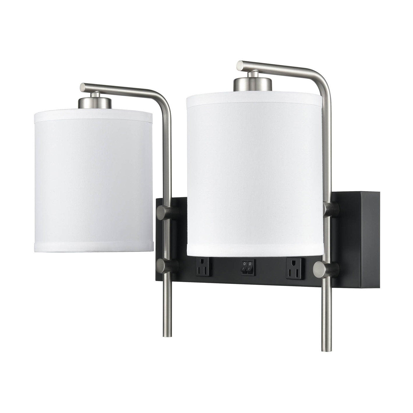 Wall Lamp Brushed Nickel & Matte Black – Dual Switch, Wall-Mounted Bedroom Light