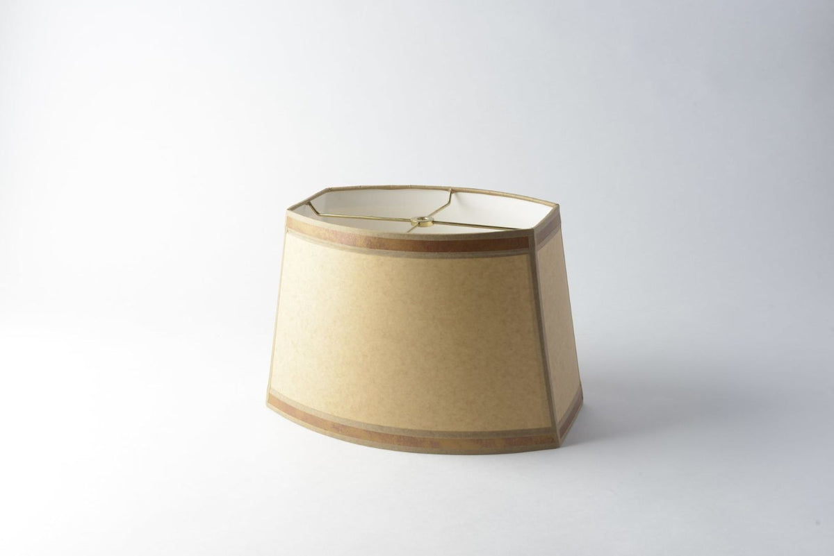 Chipped Oval Lamp Shade – Tan Paper with Rust Border, Hardbacked