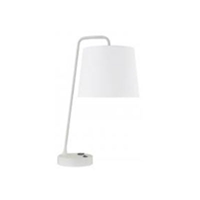Cloud White Desk Lamp with White Linen Shade & Built-In Outlet – 18W Medium Base