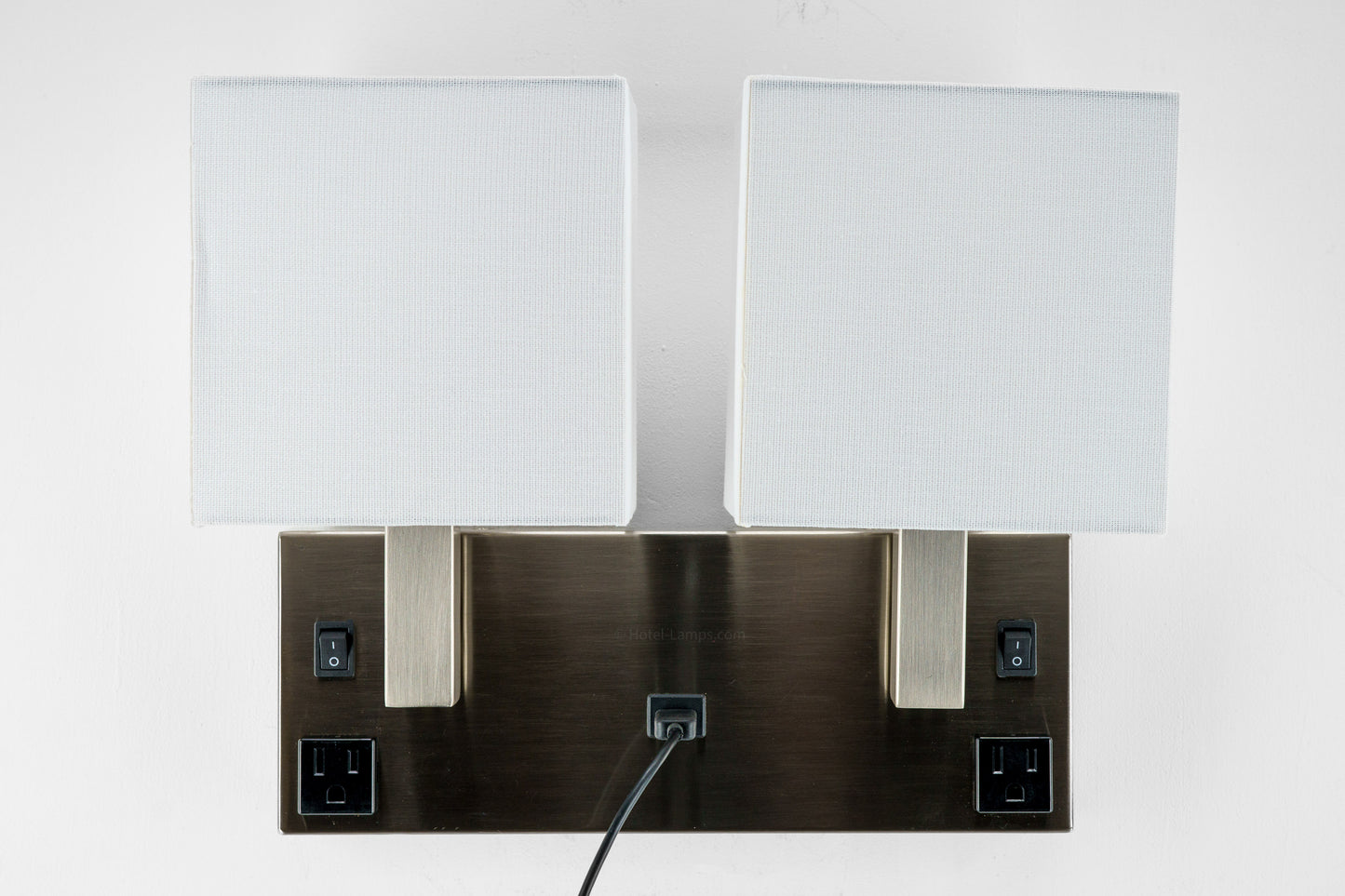 Double Wall Lamp – Satin Nickel Finish with USB & Outlets, Wall-Mounted Bedside Light
