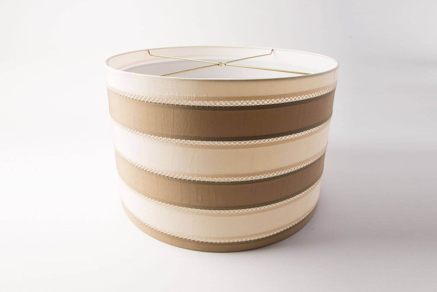Drum Short Rolled Edge Beige Lampshade – Hardback Striped Design