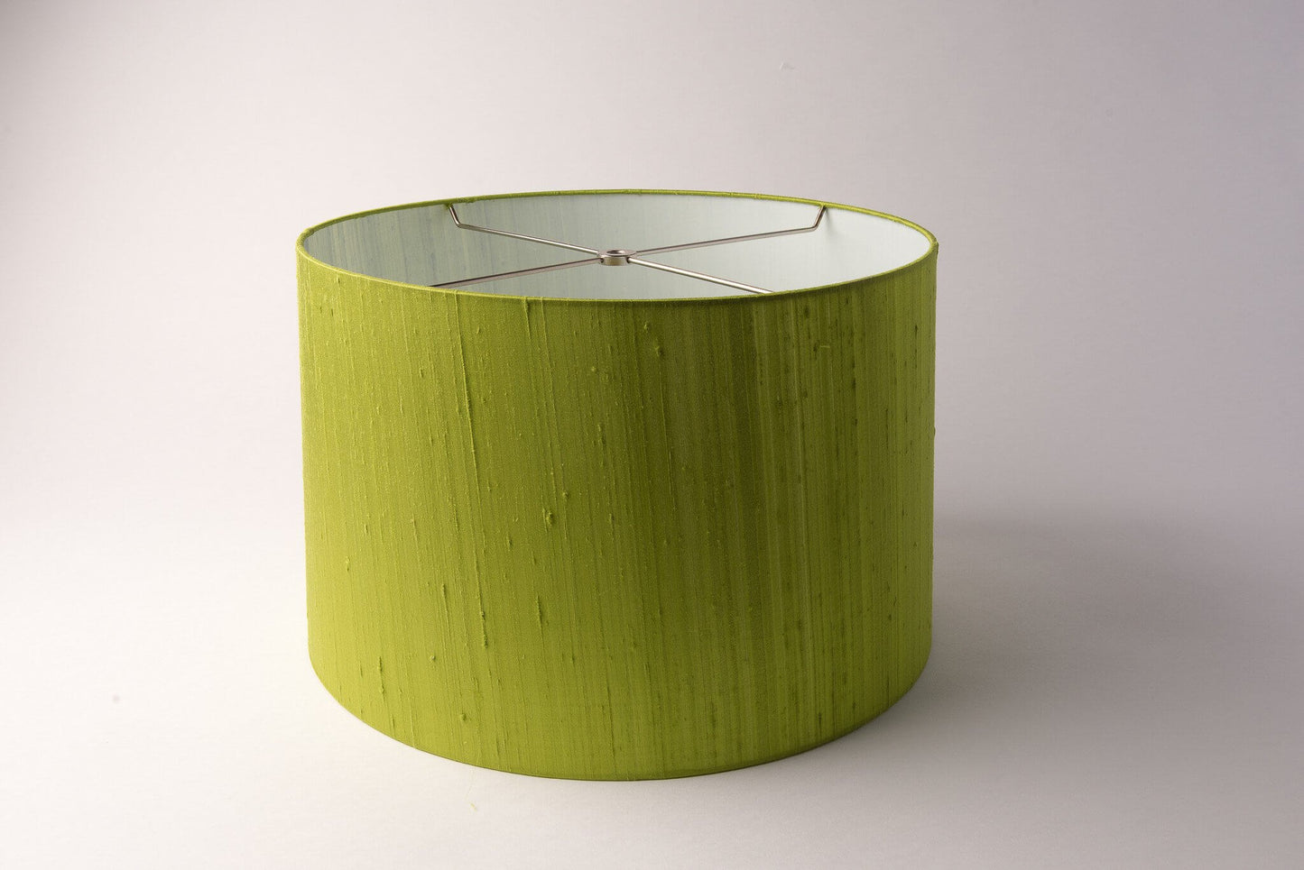 Short Drum Lampshade – Lime Green Dupioni Silk (Rolled Edge)