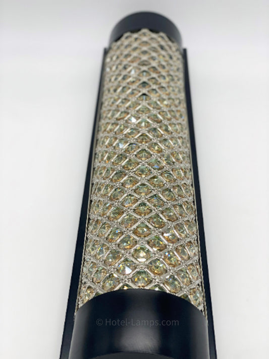 Elegant Beaded Crystal Wall Sconce – Flower Pattern, Black Metal Base, 2-Bulb Fixture