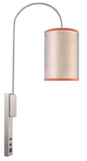 Brushed Nickel Wall Lamp with Bronze Organza & White Linen Shade, USB & Outlet – 15W LED (HLHW10013)