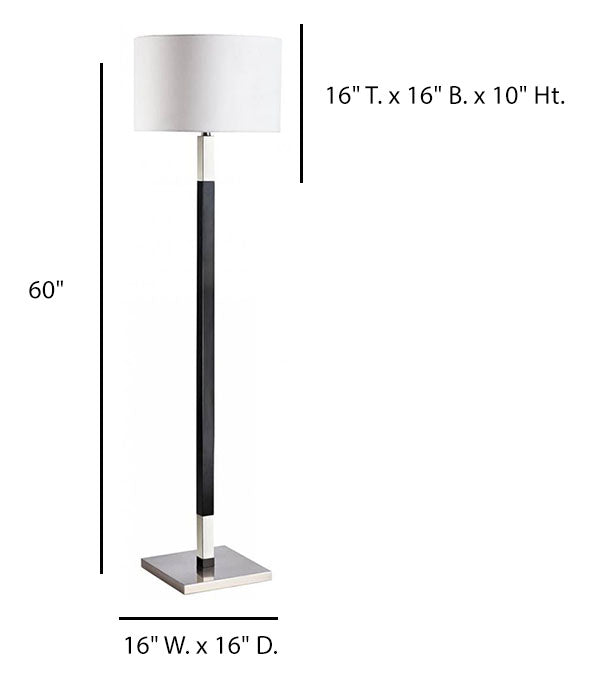 Ebony Brushed Nickel Floor Lamp with White Linen Shade – HLW10039