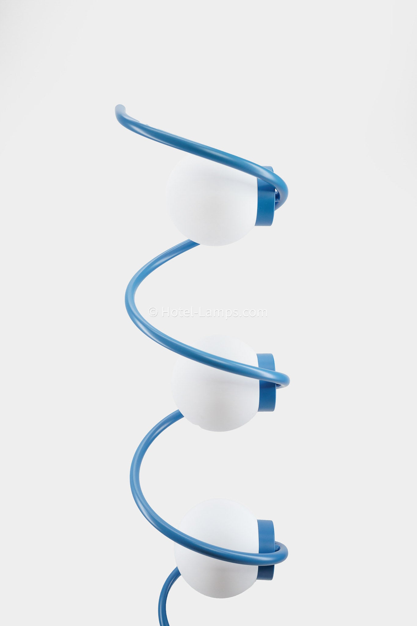 Modern Three-Bulb Floor Lamp – Blue Finish with Alabaster Glass Lenses