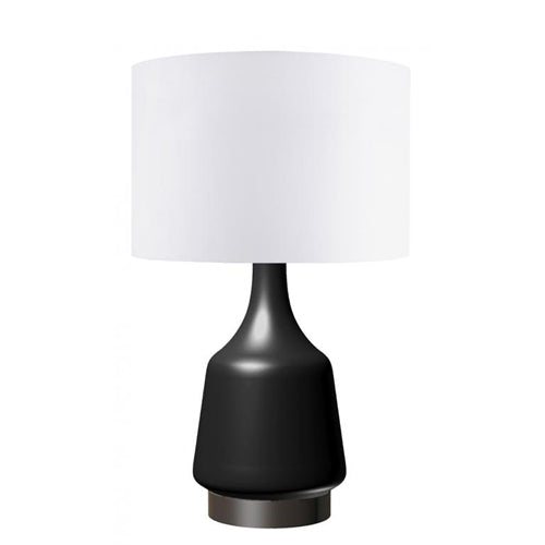 High Gloss Black & Chelsea Bronze Table Lamp with Heavy Weave Ivory Linen Shade – 25” Decorative Accent (SKU: HIC-0030)