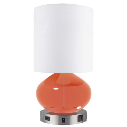 Tribeca Coral & Brushed Nickel Table Lamp with USB & Outlet – 100W Hospitality Lighting (SKU: HIC-0041)
