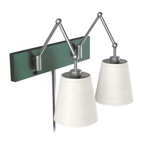 Green Silver Headboard Sconce Lamp with Cream Brussels Hardback Shade – Dual GU-24 Wall Light