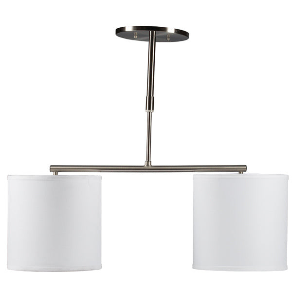 28″ Adjustable Brushed Nickel Pendant – Dual White Linen Shades | 120V Direct Wire (SKU: HIC-0106)