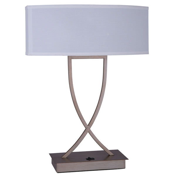 24″ Antique Silver Table Lamp – Dual Medium Base | Flattened Oval White Linen Shade | 120V (SKU: HIC-0109)