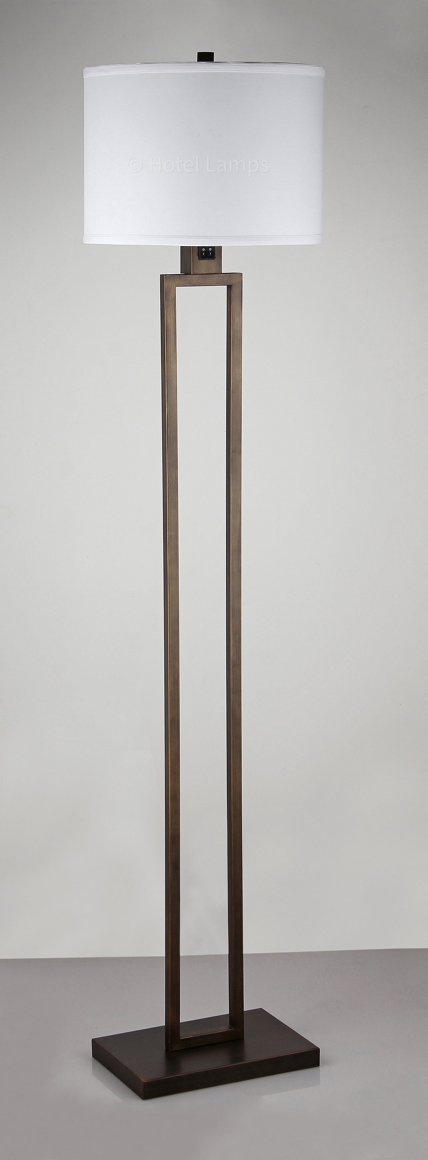 61″ Floor Lamp – Bronze Finish with Pure White Linen Shade | Plug-In | Dual Medium Base (SKU: HIC-0120)