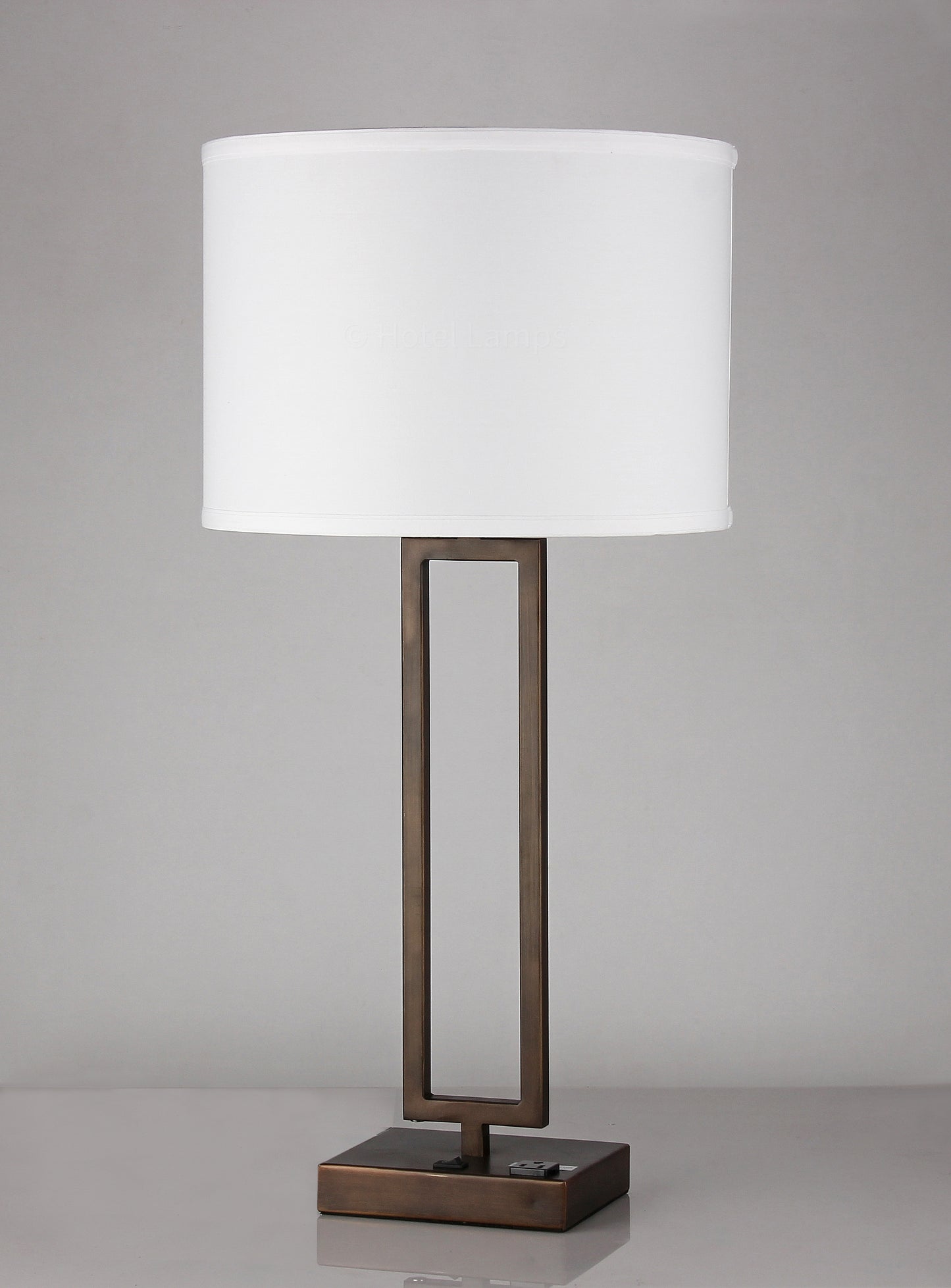 Bronze 28" End Table Lamp – Pure White Linen Straight Round Shade