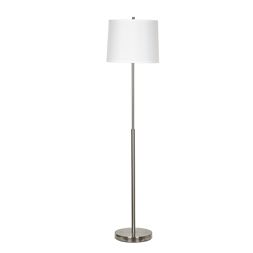Englewood 59" Brushed Nickel Floor Lamp – Pure White Linen Tapered Round Shade