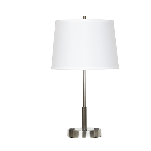 Englewood 24.6" Brushed Nickel Twin Table Lamp – Pure White Linen Tapered Round Shades