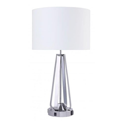Brushed Chrome 27" Table Lamp – Cream Linen Shade, 27W