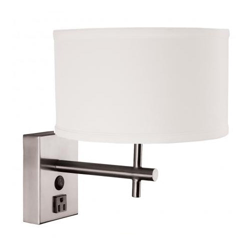 Brushed Nickel Hardwired Desk Lamp with White Linen Shade – 23W