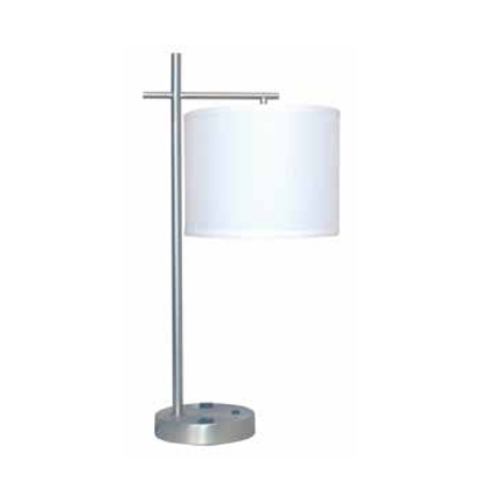 Brushed Nickel Table Lamp with White Hardback Shade – 28″ Height