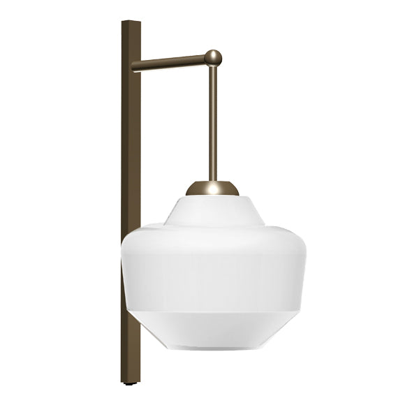 Painted Antique Brass Headboard Wall Lamp with Glossy White Acrylic Shade – 60W