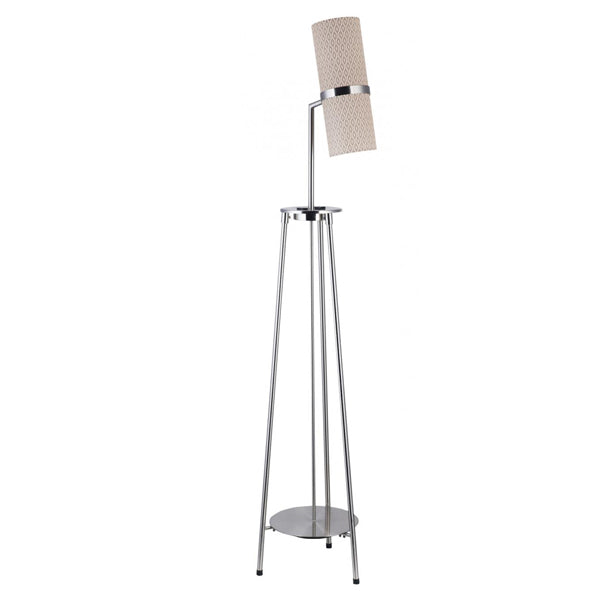 Brushed Nickel Floor Lamp with Brown Oval Pattern Shade – 2 x 27W GU24 & Outlets