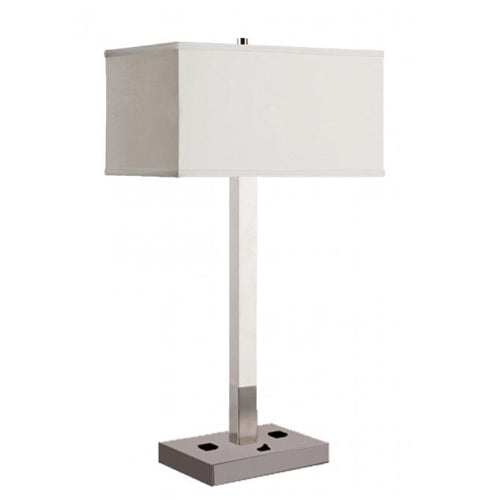 Matte White & Brushed Nickel Table Lamp – 30” Height – 27W with Dual Sockets and Outlets
