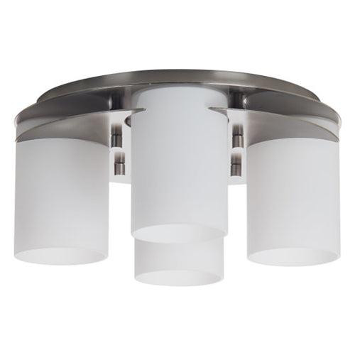 Brushed Nickel Ceiling Fixture – 13.5” Diameter – 4-Light GU24 with White Glass Shades – 120V
