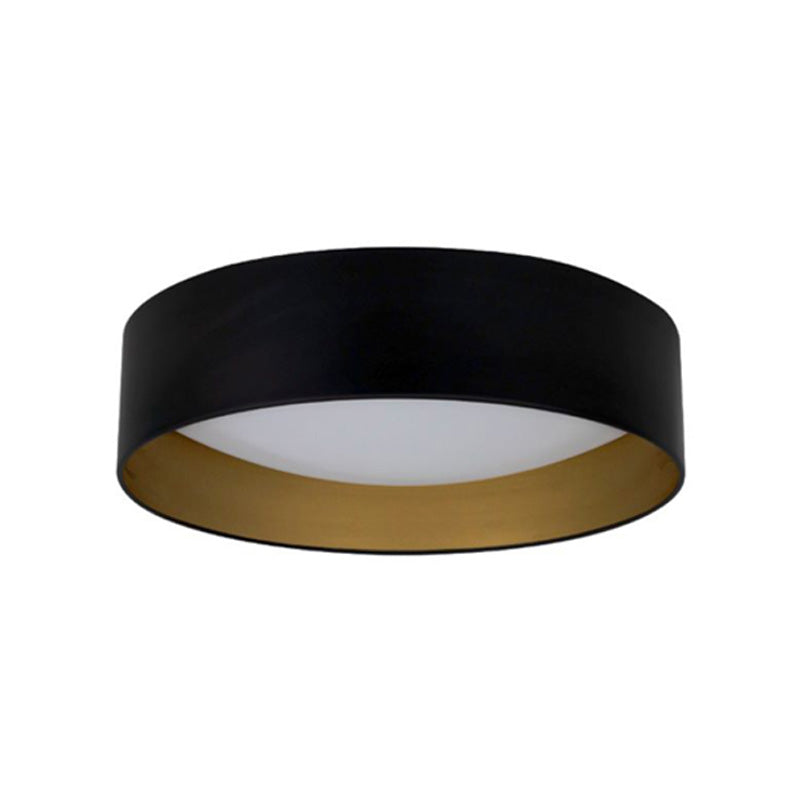 Matte Black & Sungold Flush Mount Ceiling Light – White Frosted Acrylic Shade, 16"