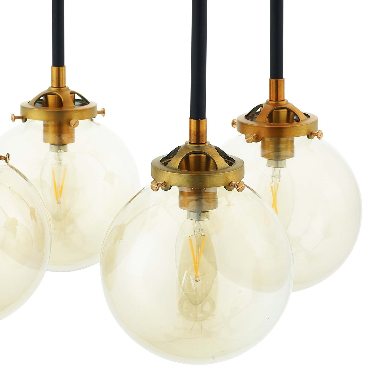 Ambition Amber Glass and Antique Brass 8 Light Pendant Chandelier – Industrial Modern Ceiling Fixture