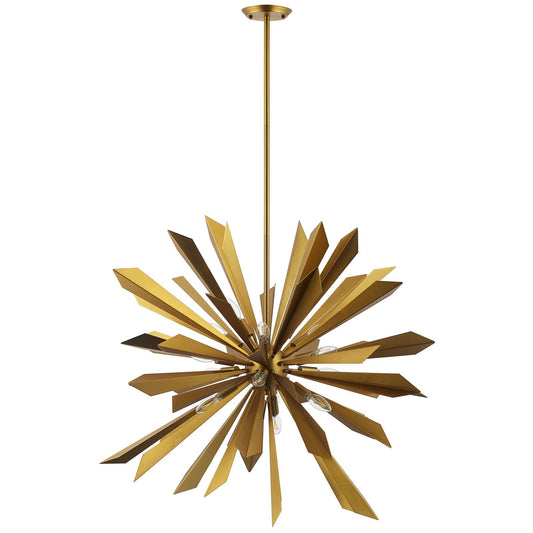 Pervade Starburst Brass Pendant Chandelier – 16-Light Mid-Century Modern Fixture