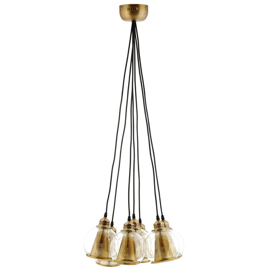 Peak Brass Cone and Glass Globe Cluster Pendant Chandelier – 7-Light Adjustable Pendant