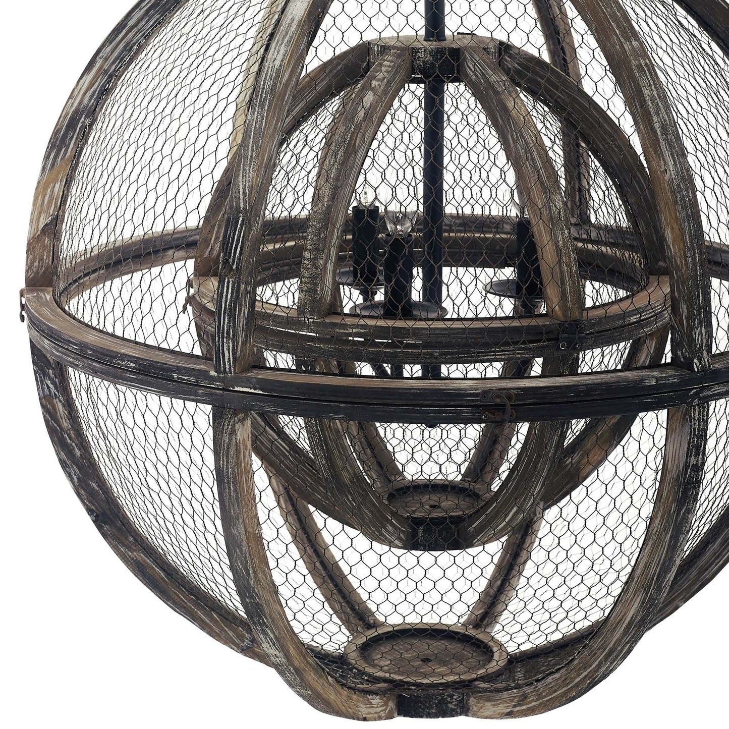 Gravitate Globe Rustic Oak Wood Pendant Light Chandelier – 3-Light Rustic Modern Ceiling Fixture