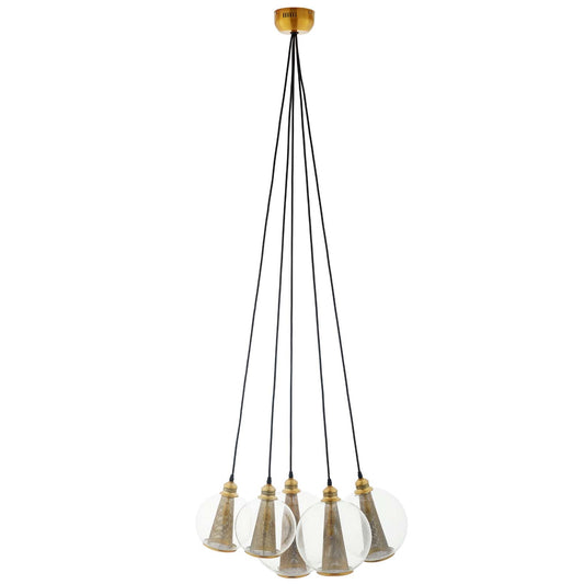 Peak Brass Cone and Glass Globe Cluster Pendant Light Chandelier – 5-Light Modern Ceiling Fixture