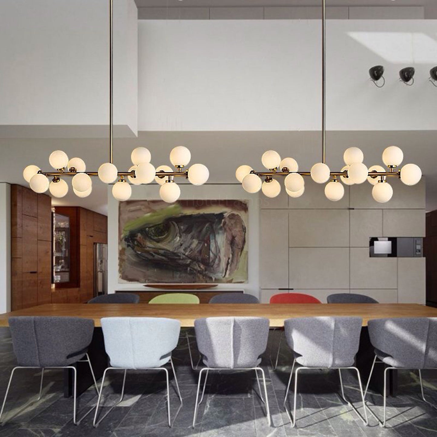 Aria Glass Ball Linear Pendant – Bronze Finish with Frosted Glass Globes