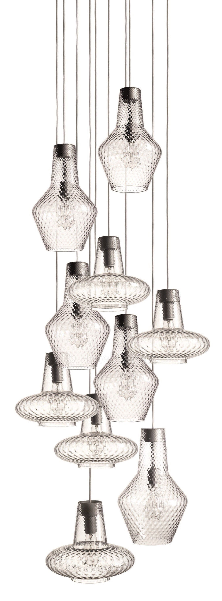 Clear Glass Quilted Gem Hanging Pendant – Chrome Finish, Adjustable