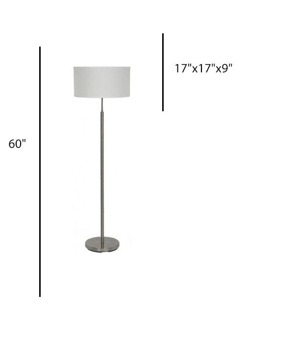 Guestroom Floor Lamp – Super 8, Satin Nickel Finish with White Linen Shade
