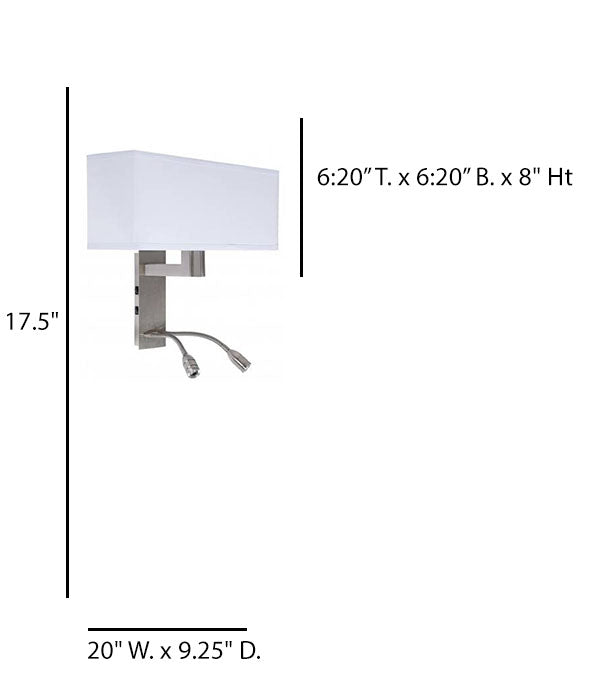 Brushed Nickel Dual-Light Headboard Wall Lamp with LED Reading Lights & White Honeycomb Shade (HLHF6020)