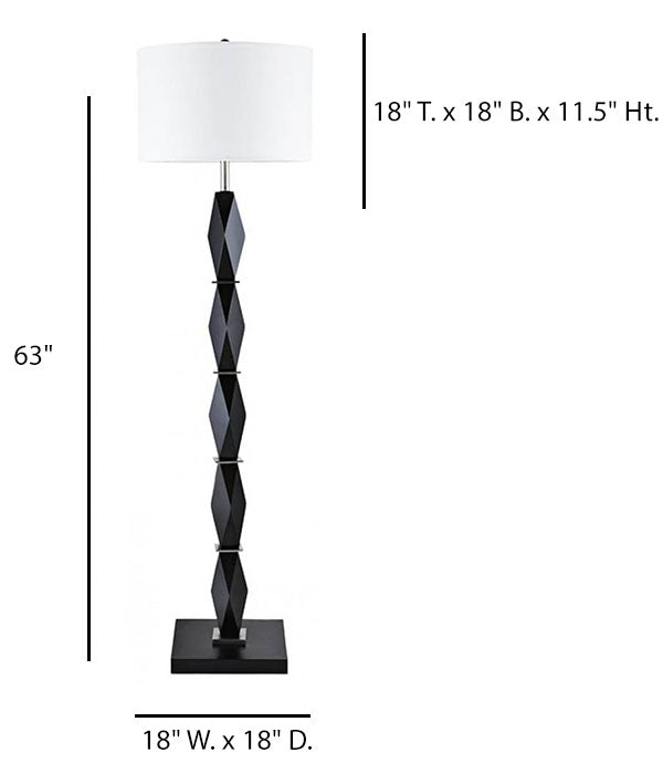 Dark Walnut & Satin Black Floor Lamp with White Linen Shade – HLHF6032