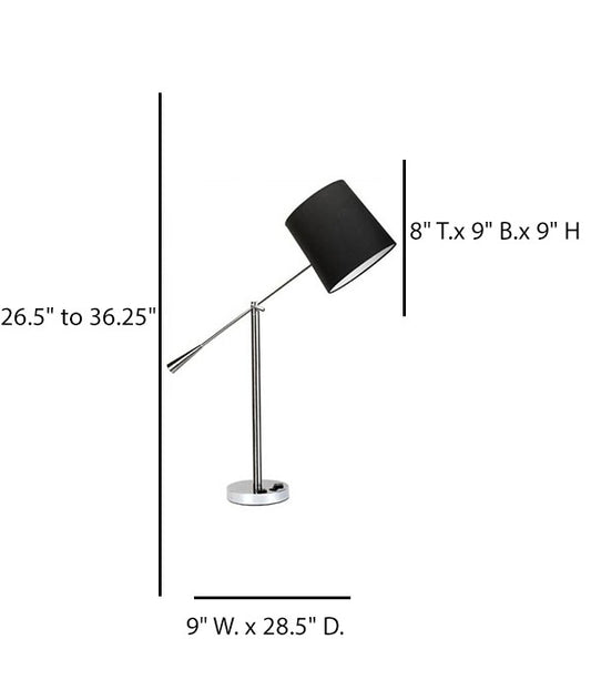 Adjustable Polished Chrome Table Lamp with Black Linen Shade – HLHF6044