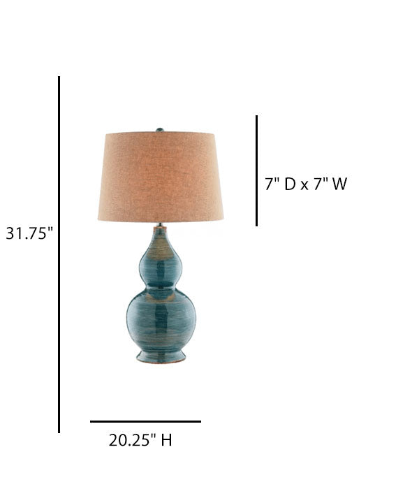 Hand-Painted Blue Ceramic Table Lamp with Polished Chrome Accents – HLHT7024