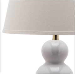 White Ceramic Table Lamp with Off-White Linen Shade & Brass Accents – HLHT7025