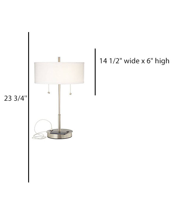 Brushed Nickel Hotel Bedside Table Lamp with Fabric Shade & USB Outlet – HLHT7029