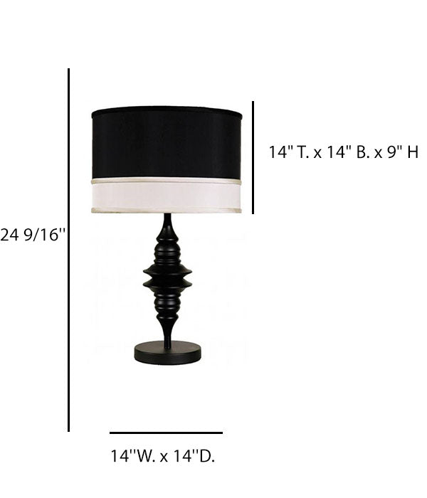 Matte Black Table Lamp with Black & White Shantung Silk Shade – HLHT7041