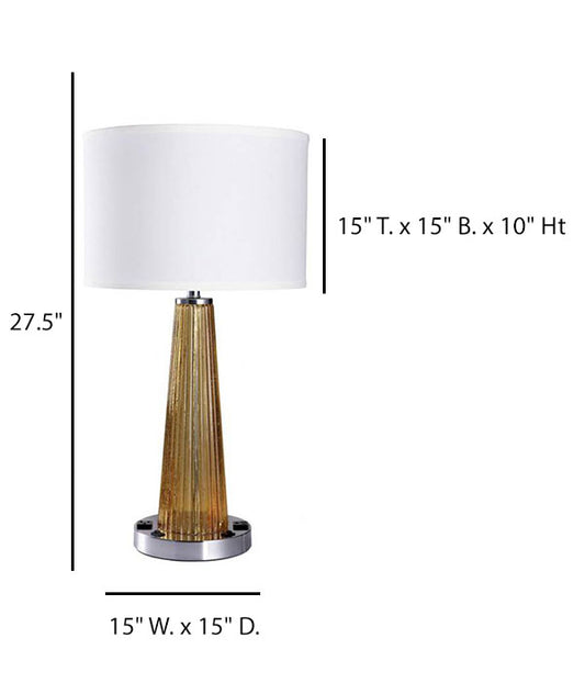Amber Seeded Glass Table Lamp with White Linen Shade and USB/Outlet – HLHT7048