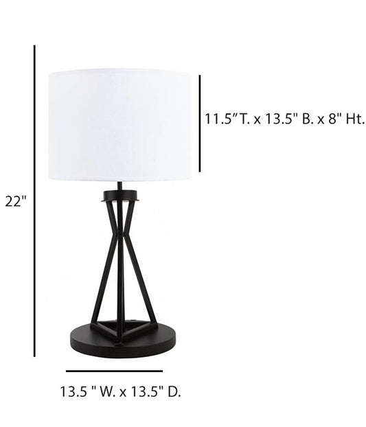 Blackened Metal Table Lamp with Cream Linen Shade, USB & Outlet – HLHT7055